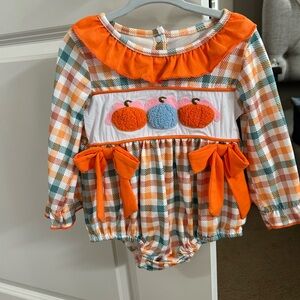 Baby Girl Plaid Fall Pumpkin Bubble 6-12M